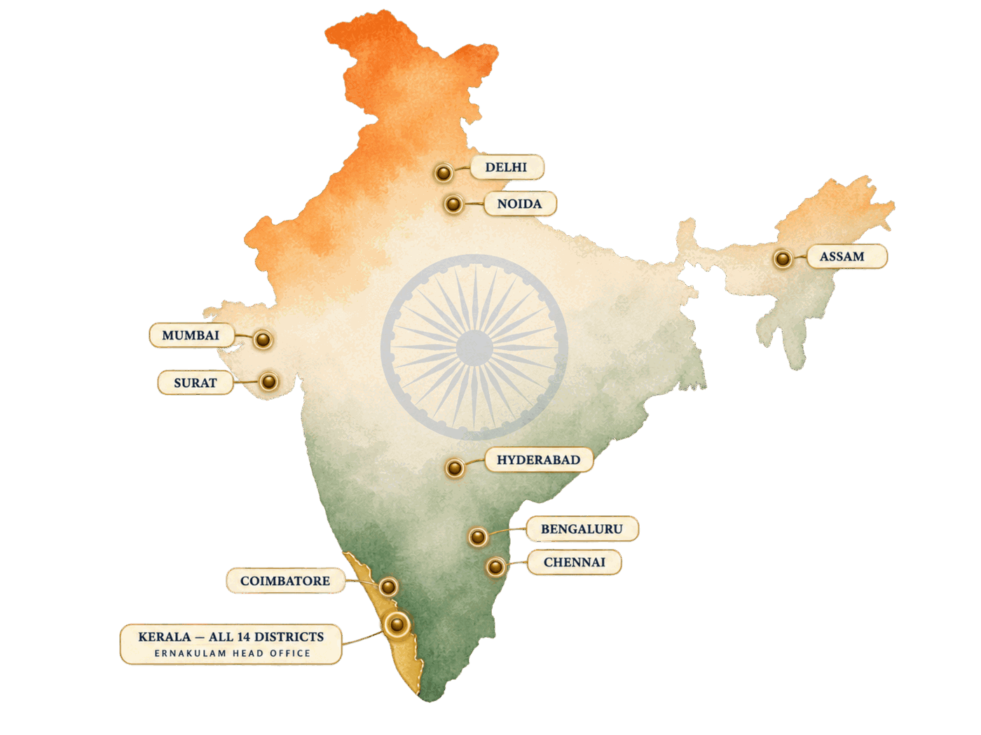 Map of India showing office locations